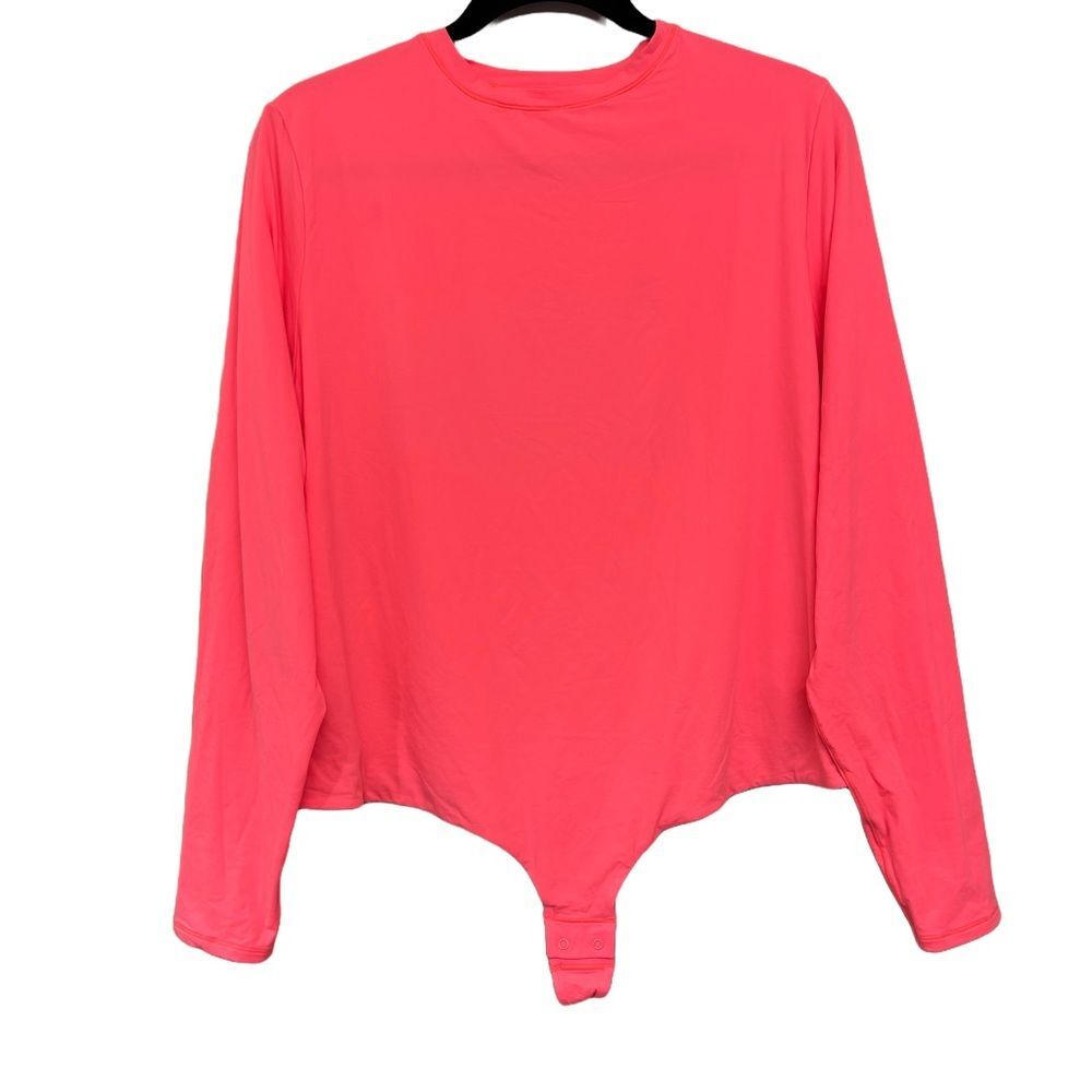 Skims Fits Everybody Long Sleeve Crew Neck Bodysuit - Neon Coral - 4x